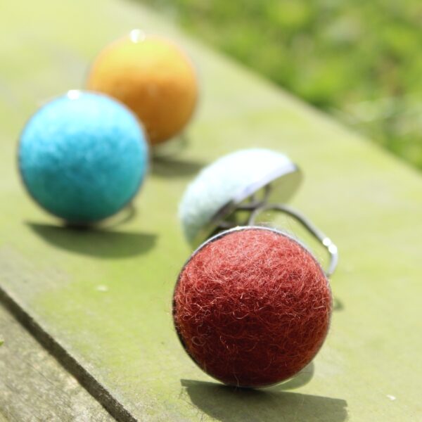 felted alpaca fleece ring stainless steel