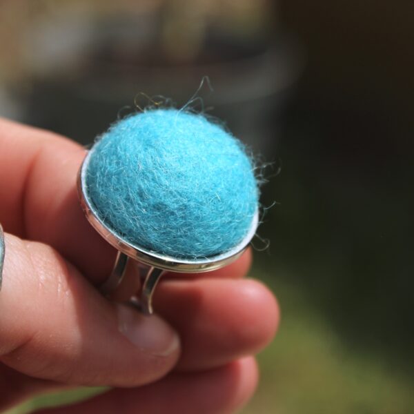 felted alpaca fleece ring stainless steel