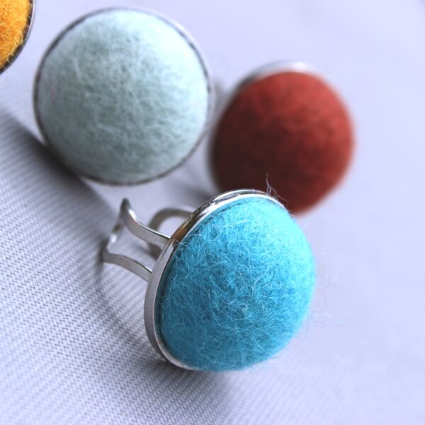 felted alpaca fleece ring stainless steel