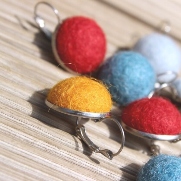 ARTA felted alpaca earrings stainless steel ethical lever back