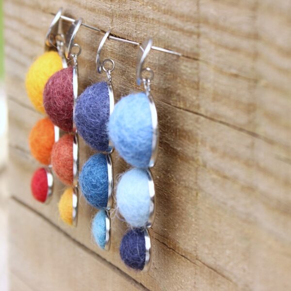 ISHMA felted alpaca earrings long dangle ethical statement colourful