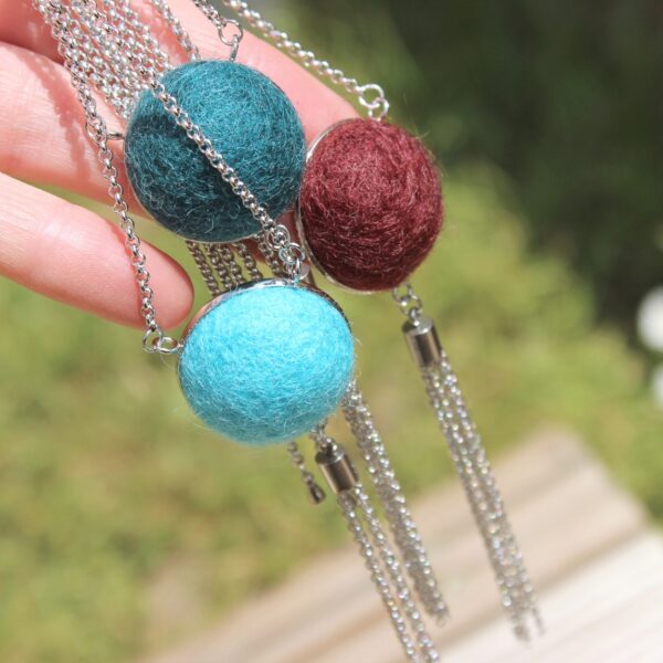 KARDA felted alpaca necklace long ethical tassel