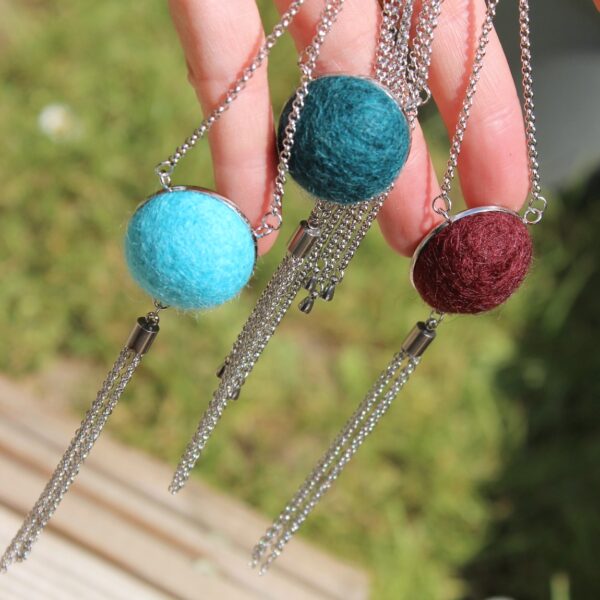 KARDA felted alpaca necklace long ethical tassel