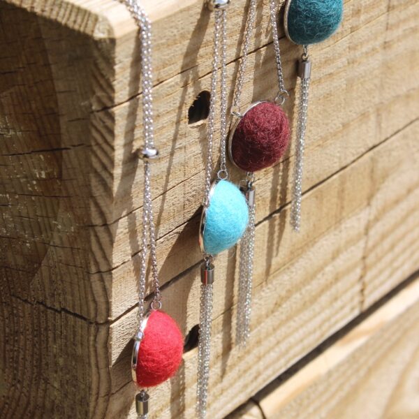 KARDA felted alpaca necklace long ethical tassel