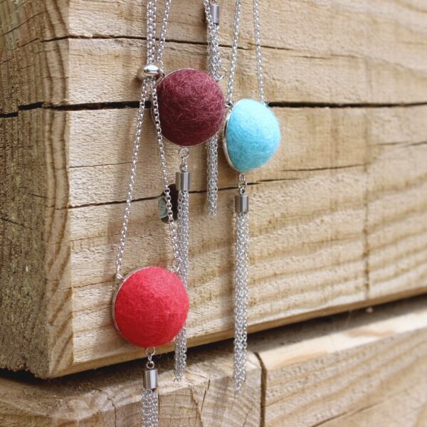 KARDA felted alpaca necklace long ethical tassel