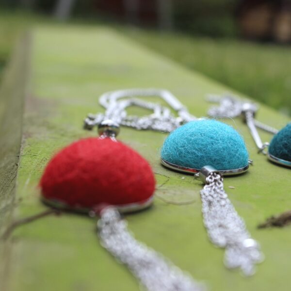 KARDA felted alpaca necklace long ethical tassel