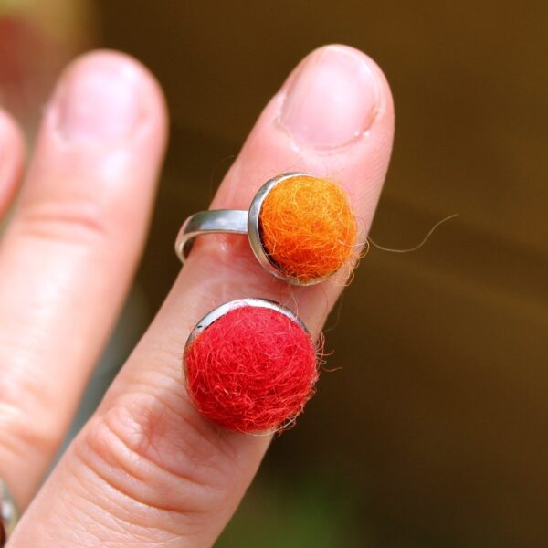 felted alpaca fleece ring stainless steel