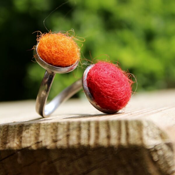 felted alpaca fleece ring stainless steel