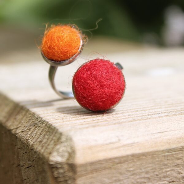 felted alpaca fleece ring stainless steel