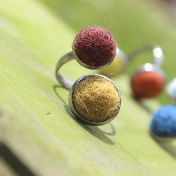 felted alpaca fleece ring stainless steel