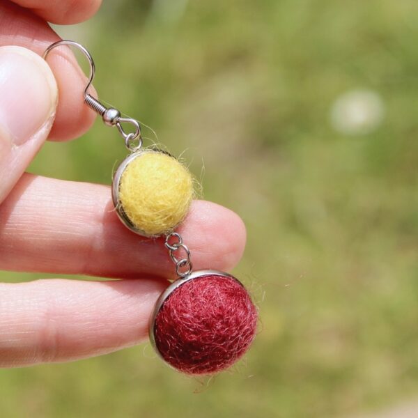 SAZHO felted alpaca earrings dangle long fleece ethical