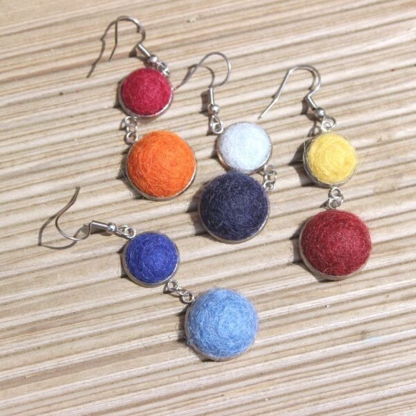 SAZHO felted alpaca earrings dangle long fleece ethical