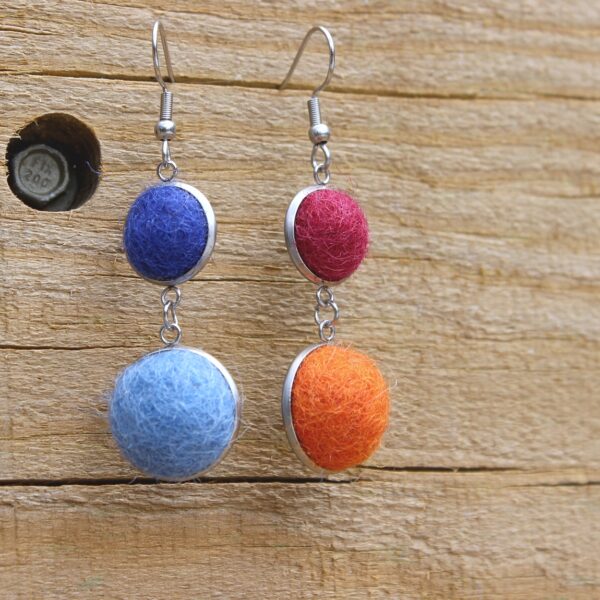 SAZHO felted alpaca earrings dangle long fleece ethical